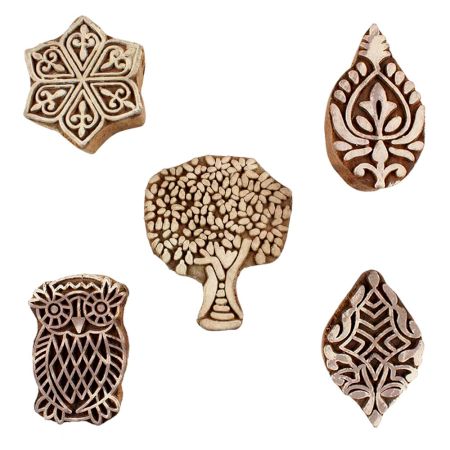 Set of 5 Piece New Mix Wooden Printing Blocks